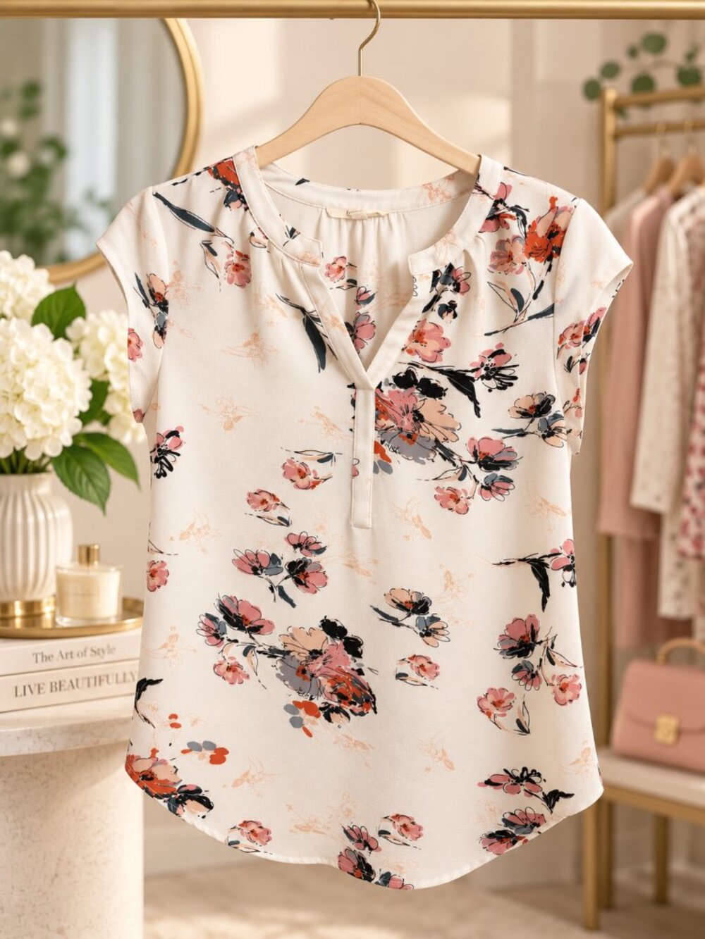 Fun2Fun Walden Floral Split Neck Cap Sleeve Blouse Women’s XS